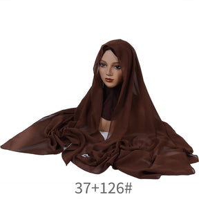 YZ136  Solid color pearl chiffon hijab and base hat combination