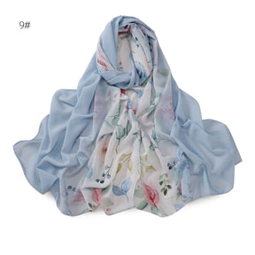 YZ202  Ombre Floral Print Pearl Chiffon Hijab
