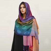 T318-01  Paisley Embroidered Ombre Tassel Polyester Cotton Scarf