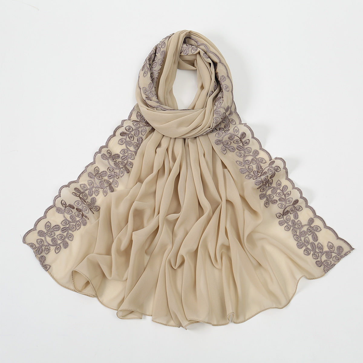 VE139  Stylish Butterfly Embroidered Chiffon Hijab
