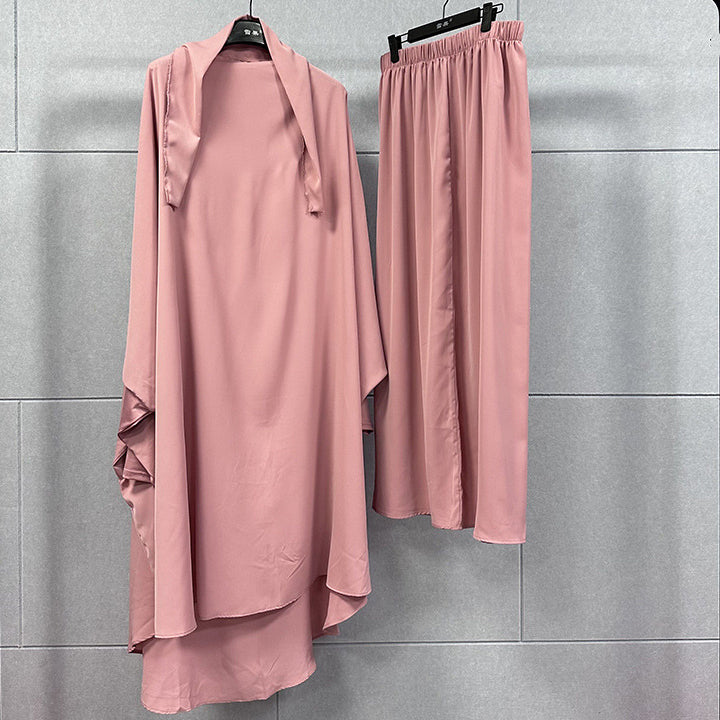 XG2046 two-piece solid color muslim abaya dress