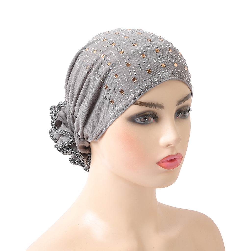 H008 hot stamping rhinestone plain hijab turban hat