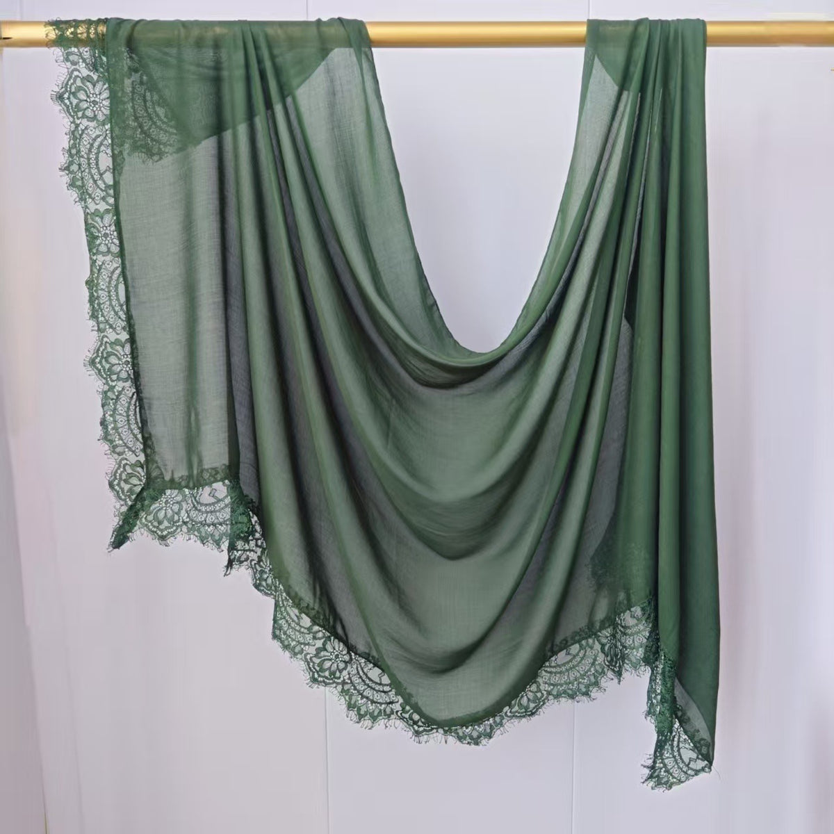 WJ079 Plain Cotton Lace Trim Modal Hijab