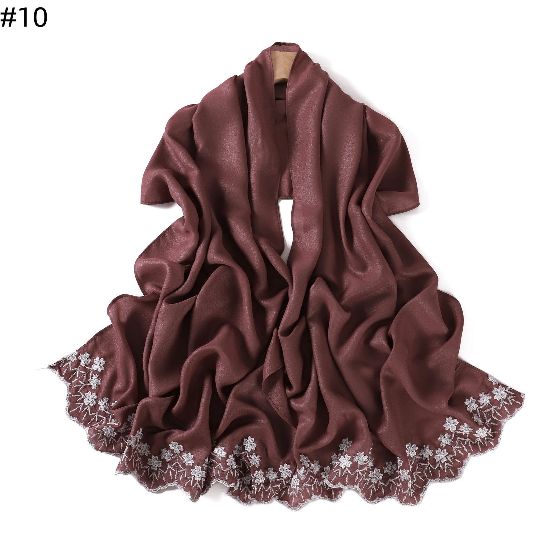 YZ339  Plain Embroidered Ends Shimmer Chiffon Hijab