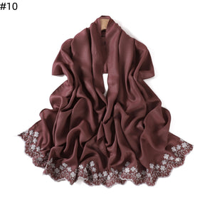 YZ339  Plain Embroidered Ends Shimmer Chiffon Hijab