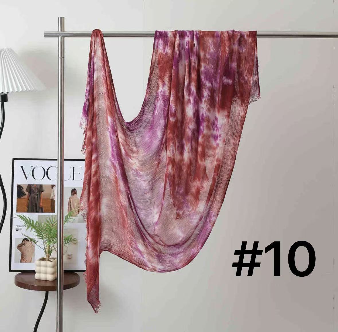 SS008  Modal Dreamy Tie-Dye Short Tassel Crinkle Hijab