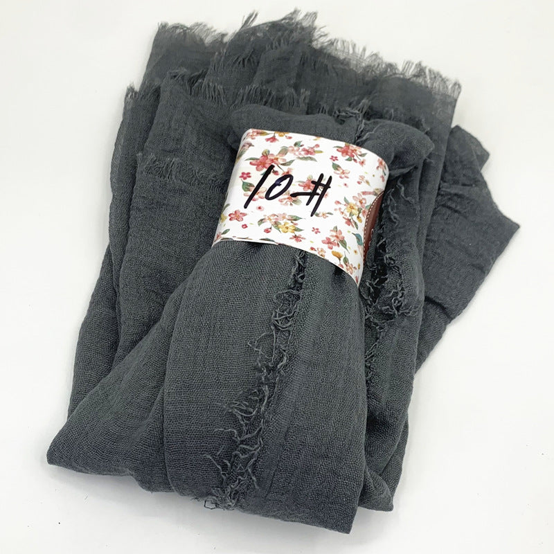 WJ01  Plain Seersucker Crinkle Fringe Edge Large Hijab