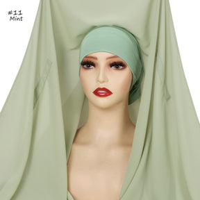 YZ316  Plain Silky Thick Chiffon Hijab with Built-in Magnetic Buckle and Matching Undercap