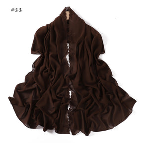 YZ336  Plain Solid Hijab with Flower Embroidered Chiffon