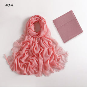 YZ347  Plain Modal Lace Hijab + Mercerized Cotton Tube Cap Set