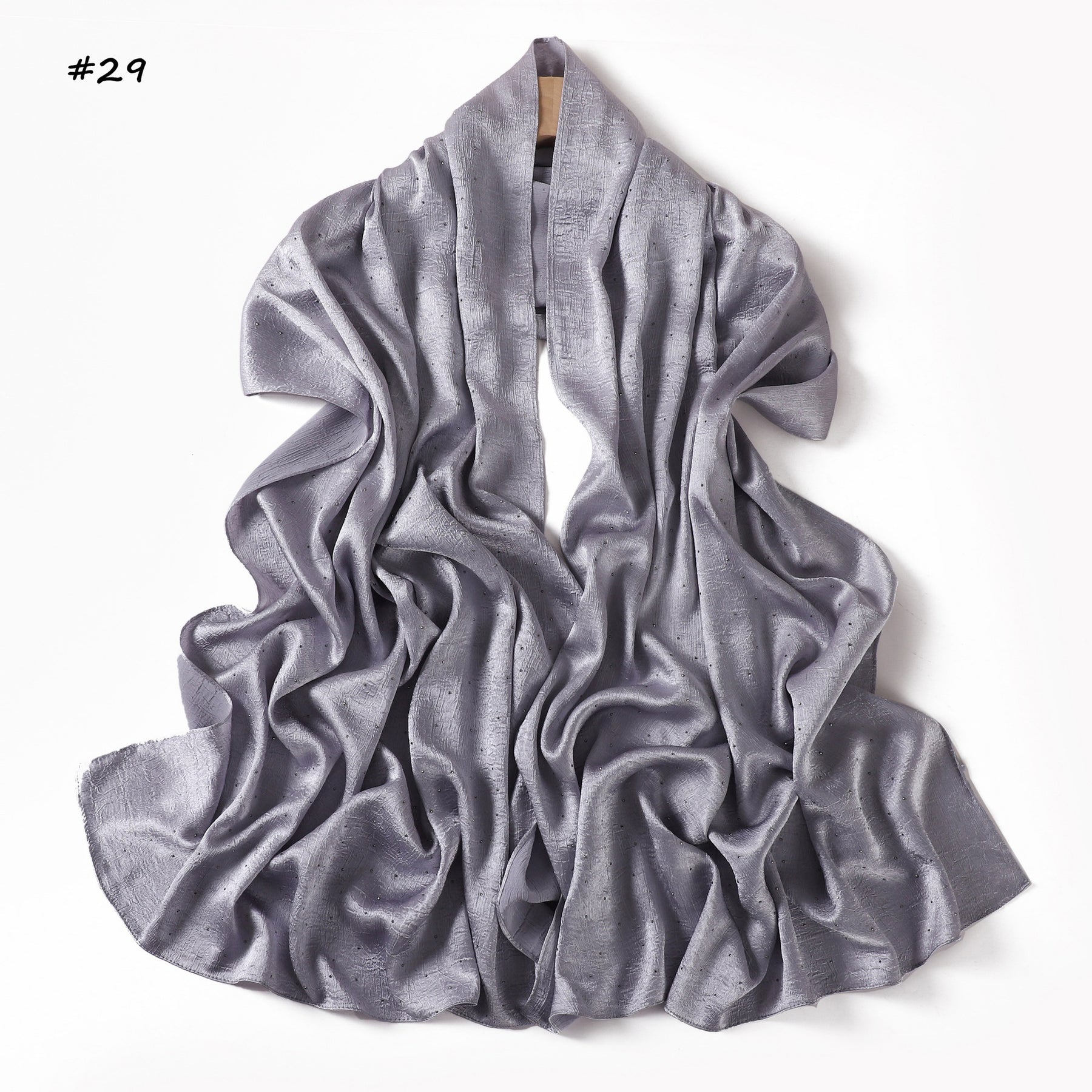 YZ325  Plain Hotfix Rhinestone Crinkled Satin Hijab