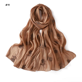 YZ330  Plain Sea Island Silk Embroidered Satin Hijab