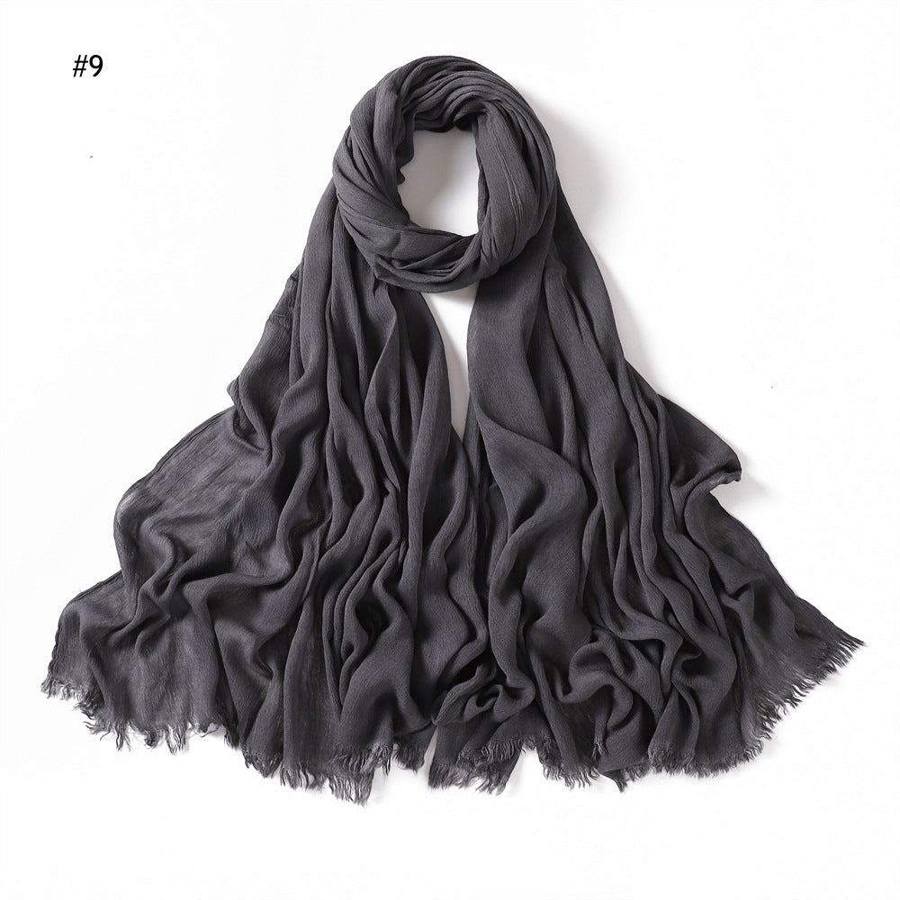 YZ28 Women's pleated solid color rayon two-end shawl breathable soft scarf