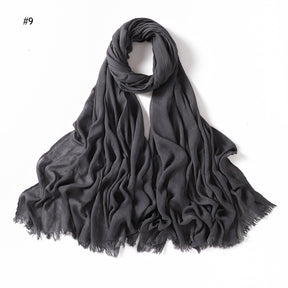 YZ28 Women's pleated solid color rayon two-end shawl breathable soft scarf