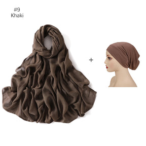 YZ235  Wide Edge Thin Modal Large Size Hijab/Scarf With Cap Set