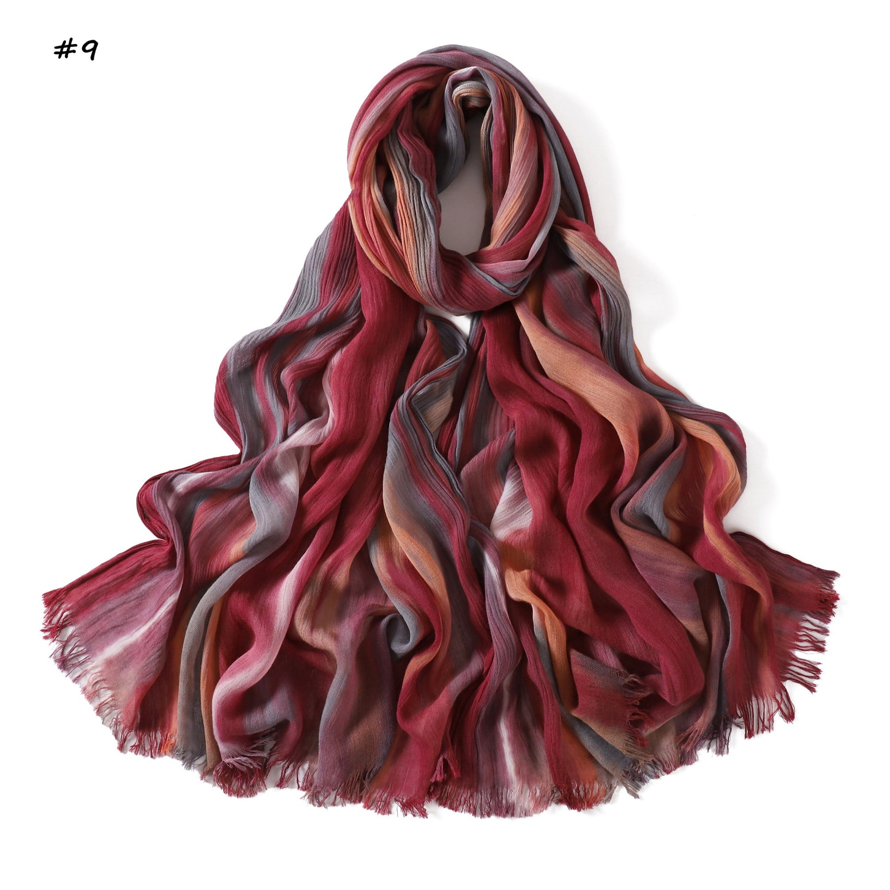 YZ331  Gradient Viscose Crinkle Long Hijab Lightweight Breathable