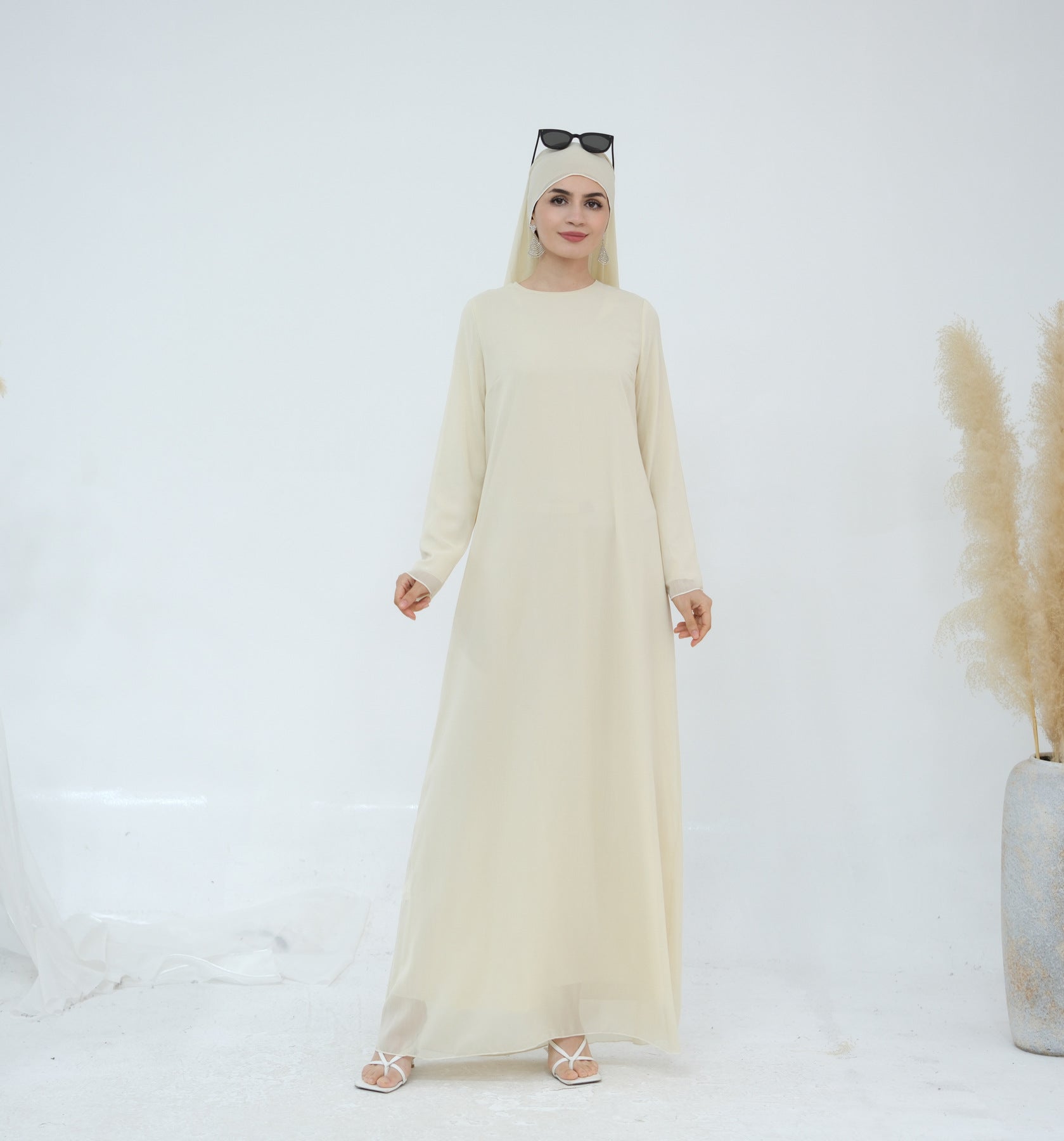LR866+LR867   (abaya + hijab + underwear)Elegant Cardigan abaya
