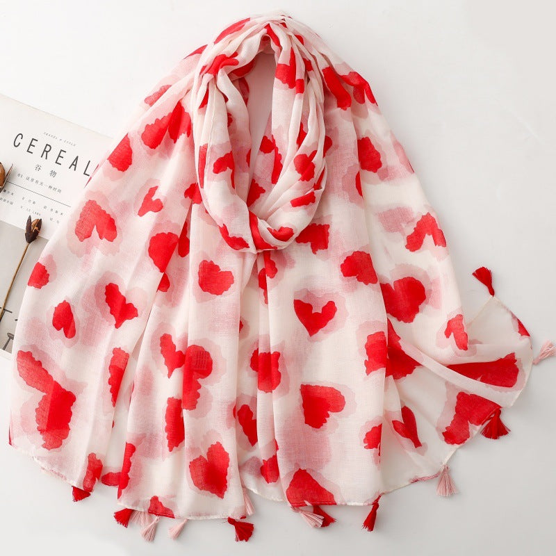 SL2202-009  Women's Ethnic Cotton Linen Feel Scarf with Wheat Ears Tassels