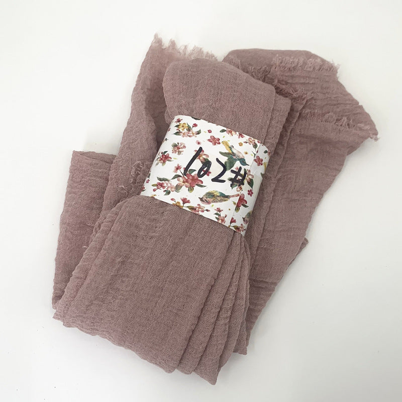 WJ01  Plain Seersucker Crinkle Fringe Edge Large Hijab
