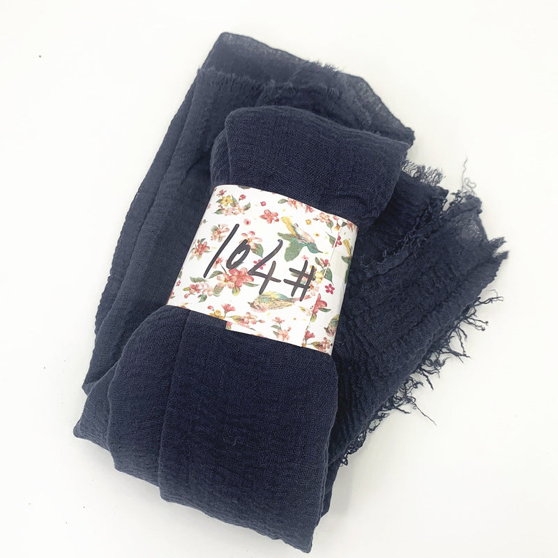 WJ01  Plain Seersucker Crinkle Fringe Edge Large Hijab