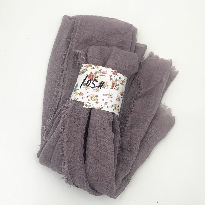 WJ01  Plain Seersucker Crinkle Fringe Edge Large Hijab