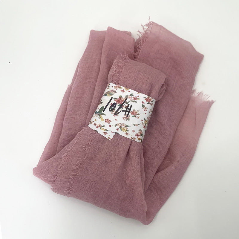 WJ01  Plain Seersucker Crinkle Fringe Edge Large Hijab