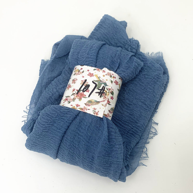 WJ01  Plain Seersucker Crinkle Fringe Edge Large Hijab