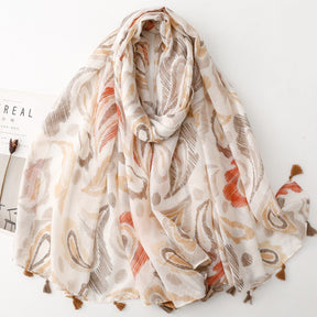 SL2202-009  Women's Ethnic Cotton Linen Feel Scarf with Wheat Ears Tassels