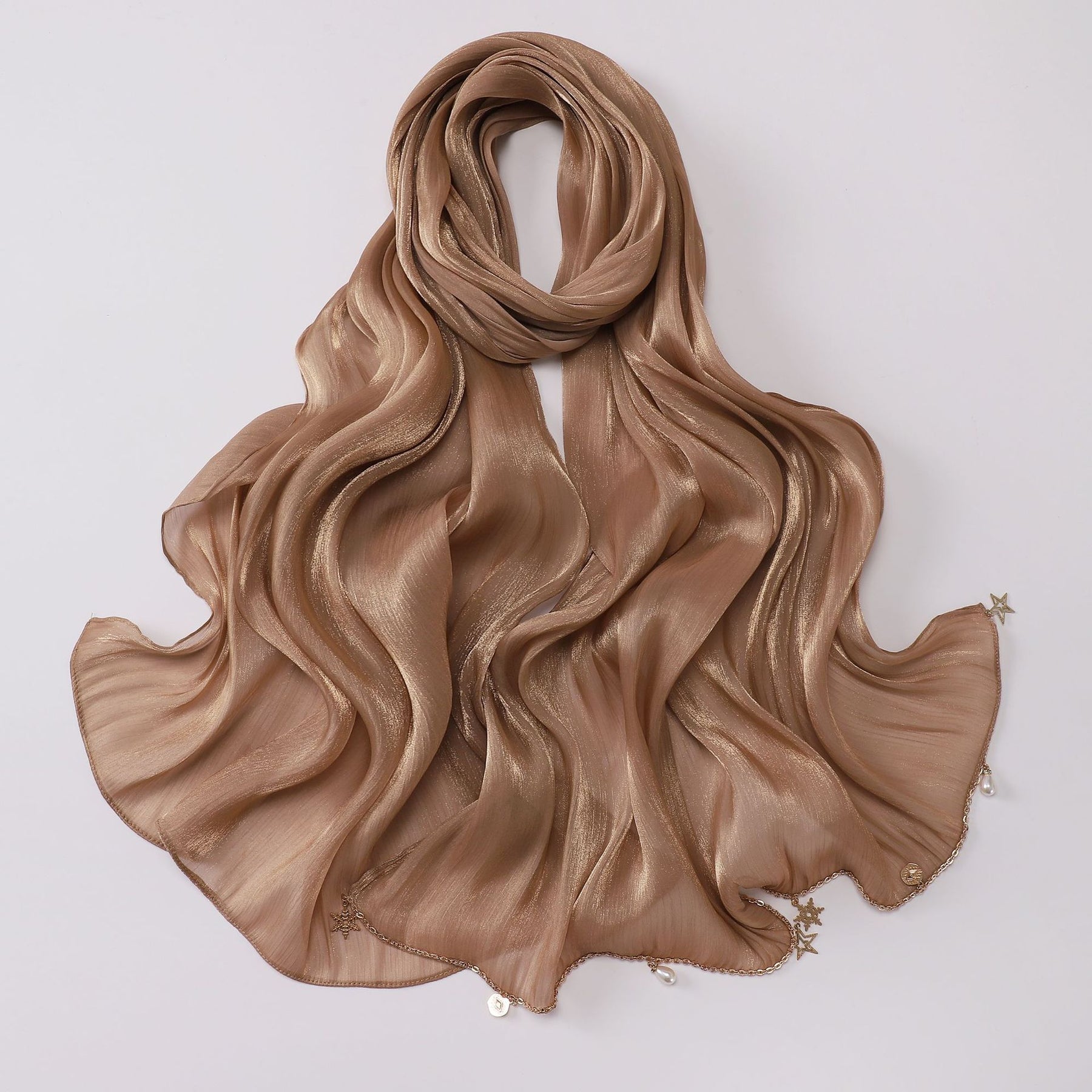 260302  Sea Island Silk Long Hijab with Handmade Chain