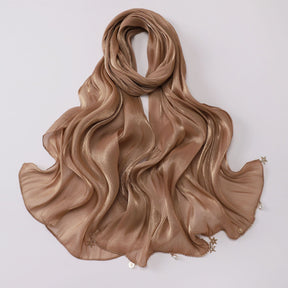 260302  Sea Island Silk Long Hijab with Handmade Chain