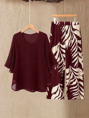 AL963438047152  Elegant Plus Size Chiffon Top & 4-Way Stretch Pants Set