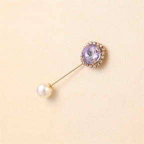 55646  Crystal Brooch with Colorful Zircon Gemstones, Long Pin
