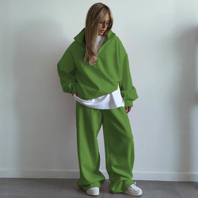C56300  Women's Oversized Half-Zip Sweatshirt & Drawstring Sweatpants Set