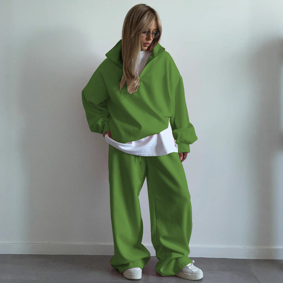 C56300  Women's Oversized Half-Zip Sweatshirt & Drawstring Sweatpants Set