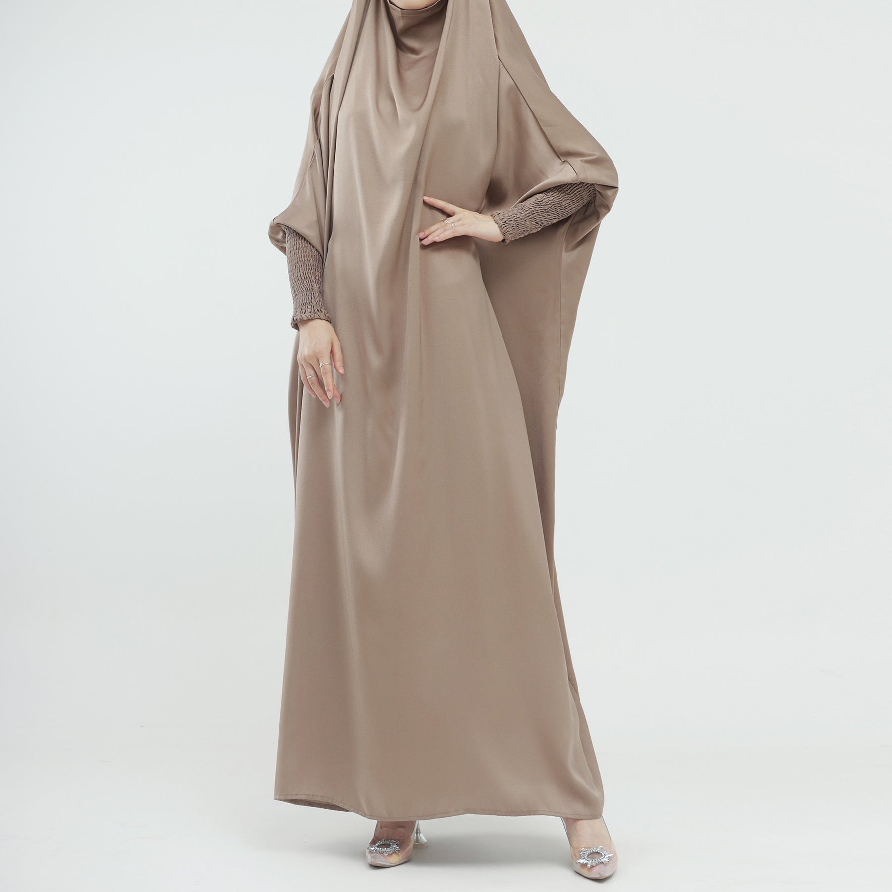 LR484   Plain plus size hijab-integrated dress