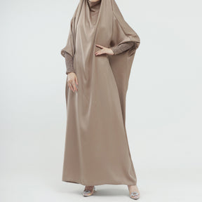 LR484   Plain plus size hijab-integrated dress