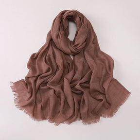 260602  Plain Soft Bamboo-Texture Yarn Short Fringe Hot-Fix Crystal Hijab