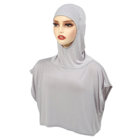 8227 Solid color one-piece hat Muslim headscarf with fake collar Pullover hat