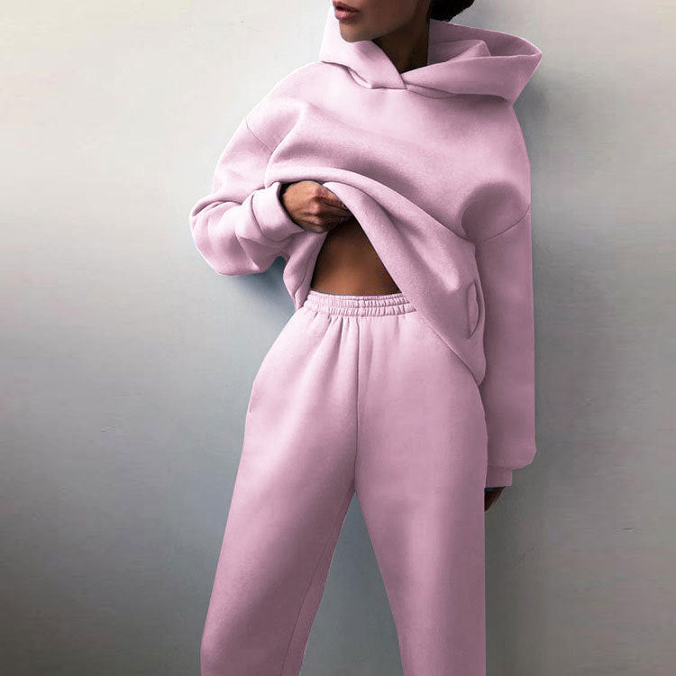 21660  Fashion Sporty Plain Hooded Sweatshirt Casual Set Abaya