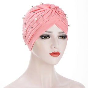 TJM-YD帽钉大小珠 pleated pearl hijab turban hat