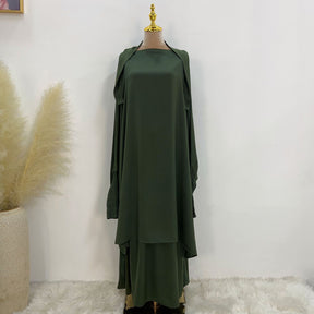 LR618  Plain Flared Abaya Dress Set - Casual Everyday Wear