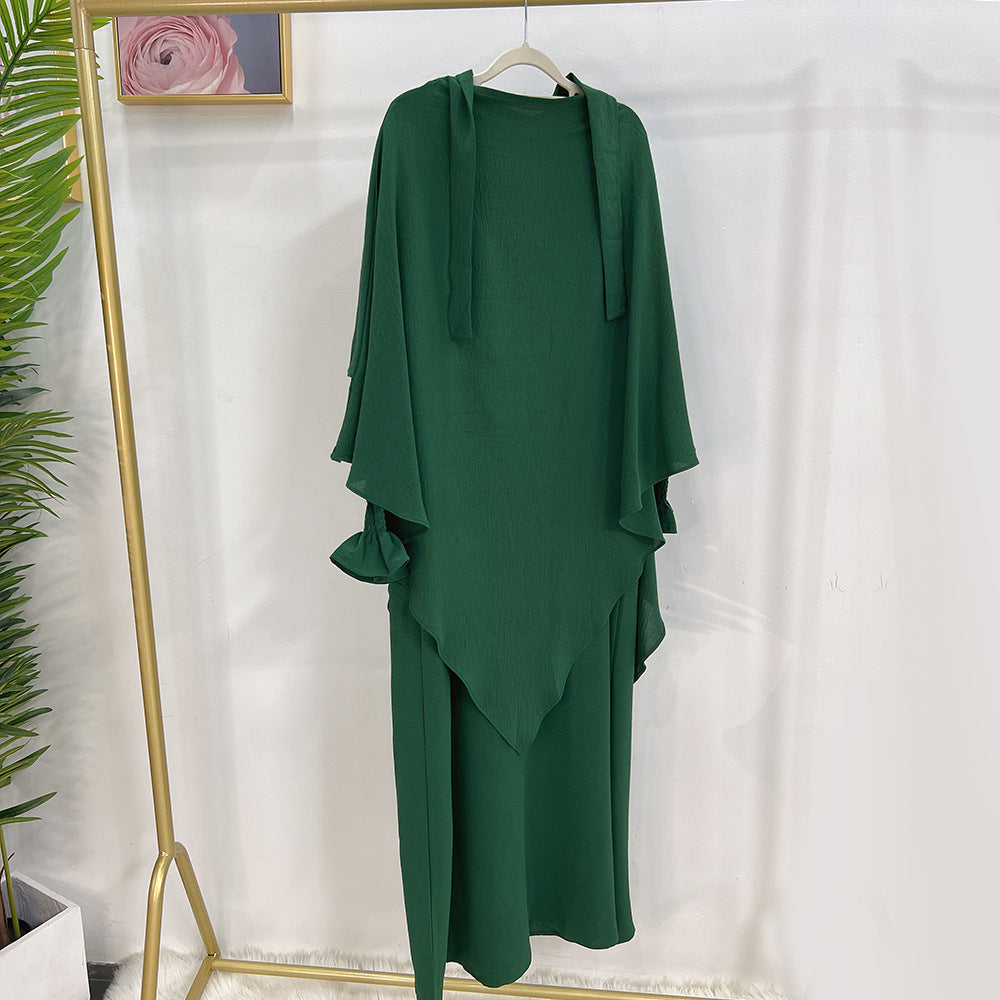 LR591+HJ907  Plain Dress with Single-Layer Hijab Set