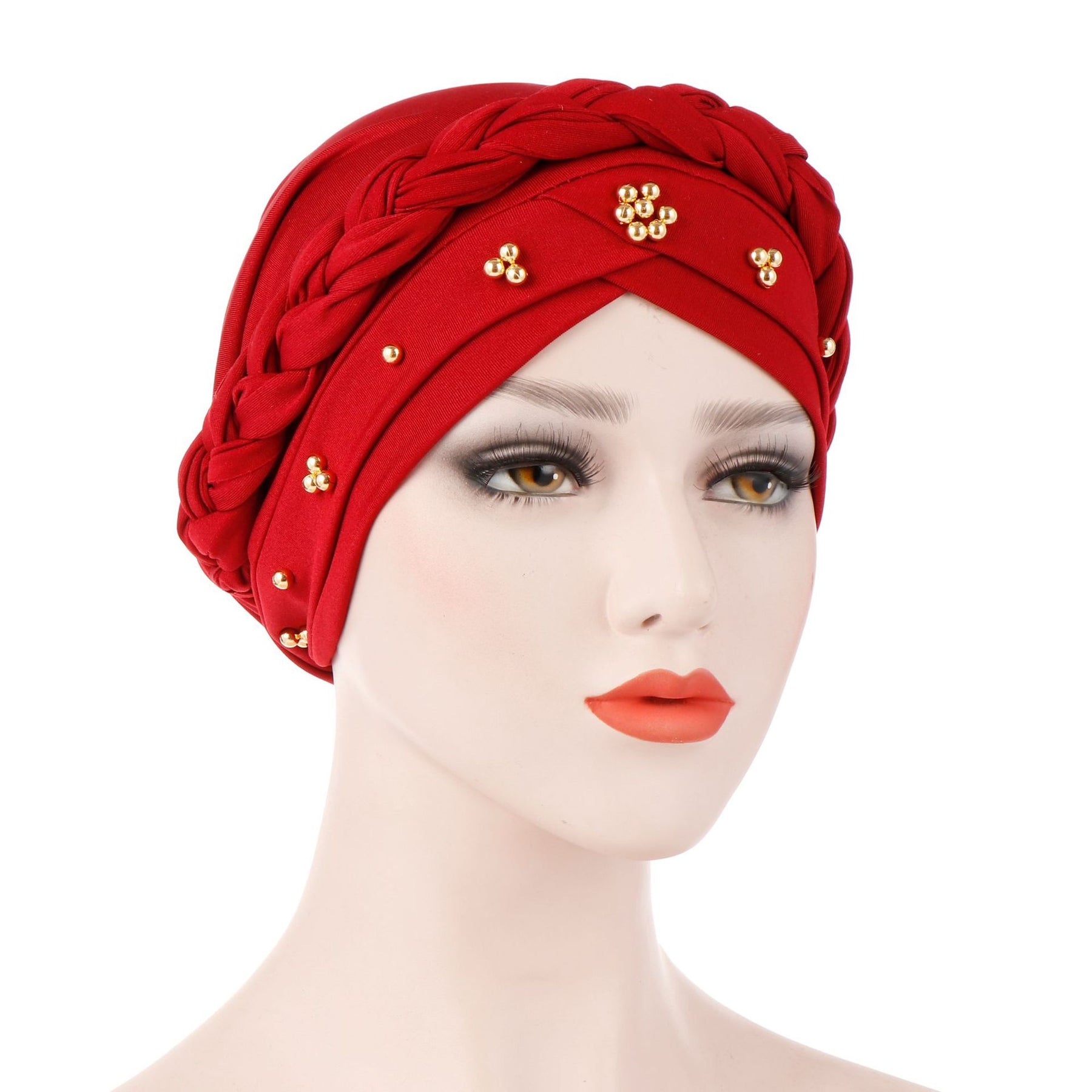 TJM-短辫金珠 golden beads plain hijab turban hat