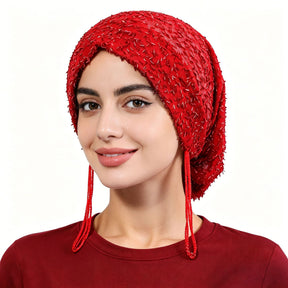 High-end boutique beaded tassels hat Polyester Hijab - Color Option