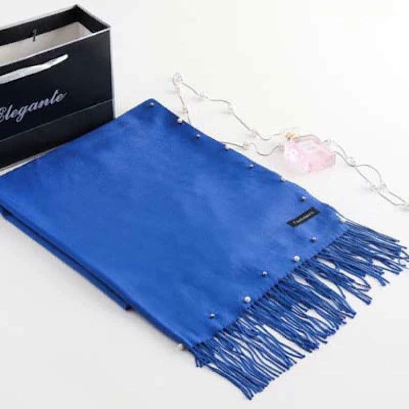BR001  Plain Faux Cashmere Beaded Scarf