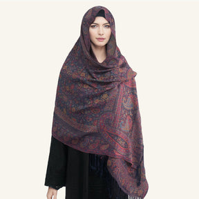 WJ005  Faux Cashmere Paisley Embroidered Tassel Scarf