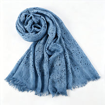 WJ197  Plain Polka Dot Polyester Crinkle Hijab with Short Fringe