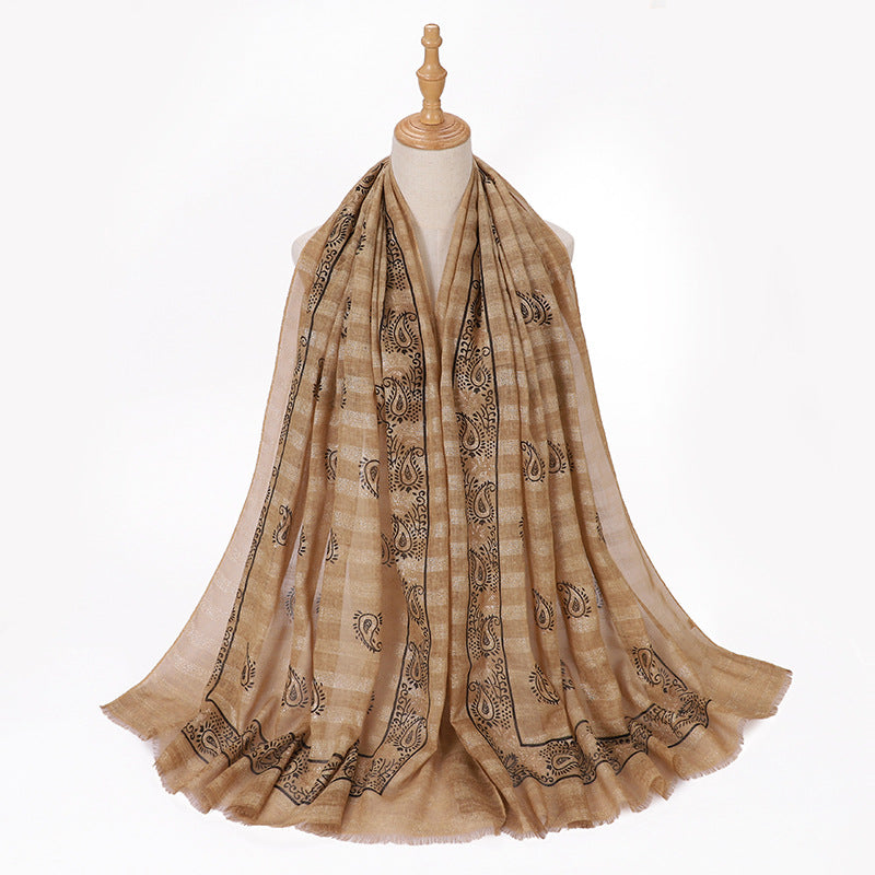 MSL276  Gold stamping hijab with gold thread - MOQ:2