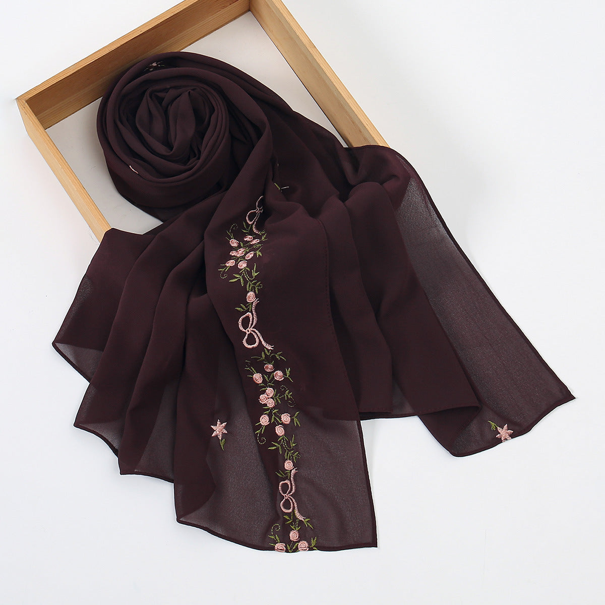 VE122  High-Quality Plain Elastic Chiffon Hijab with Embroidery