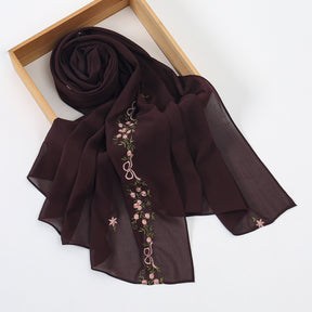 VE122  High-Quality Plain Elastic Chiffon Hijab with Embroidery